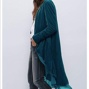 R Vivimos asymmetrical jacket shrug teal velvet